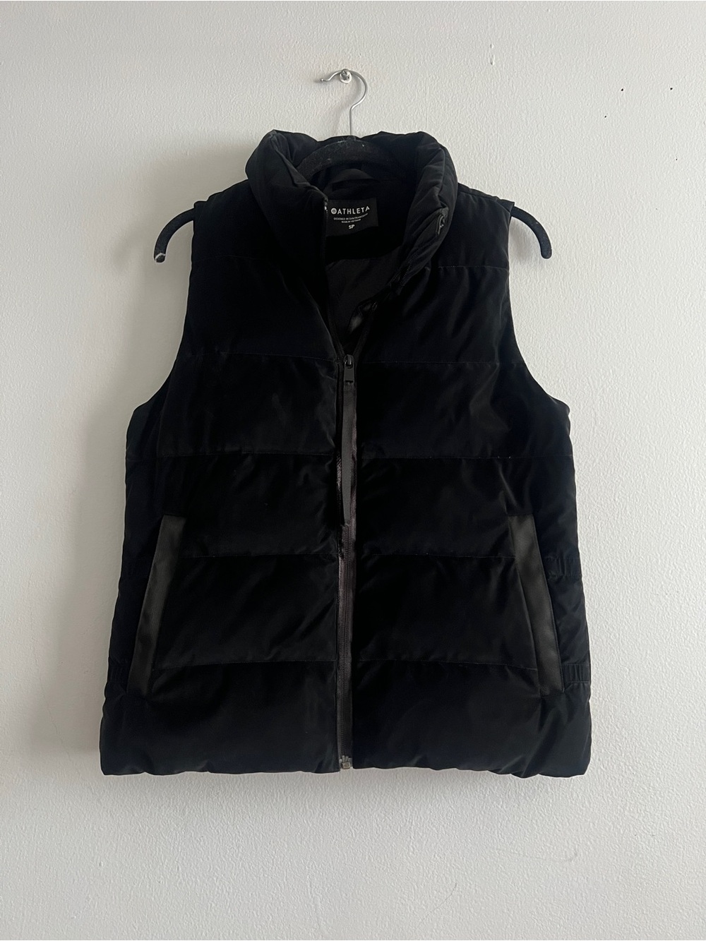 Athleta Black Quilted Puffer Down Vest with High Collar